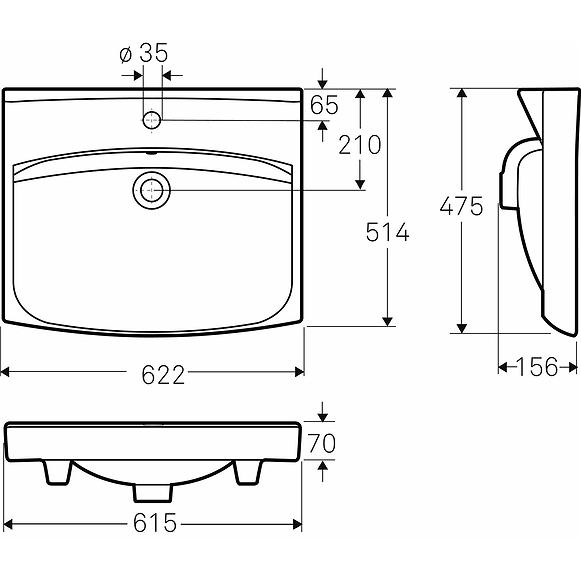Thumbnail - Geberit, Waschbecken, Sense vask 60cm - til montering på Ifö Sense underskab 60 dybde 514 (600 mm)