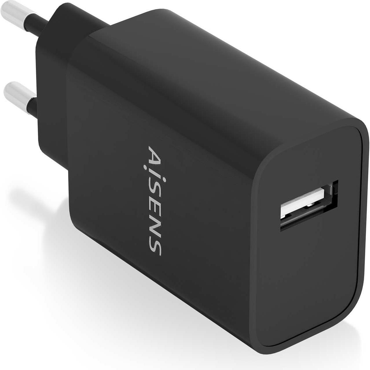 Aisens Cargador USB 10w Alta Eficiencia 5v/2a Negro (10.50 W), Caricatore USB, Nero
