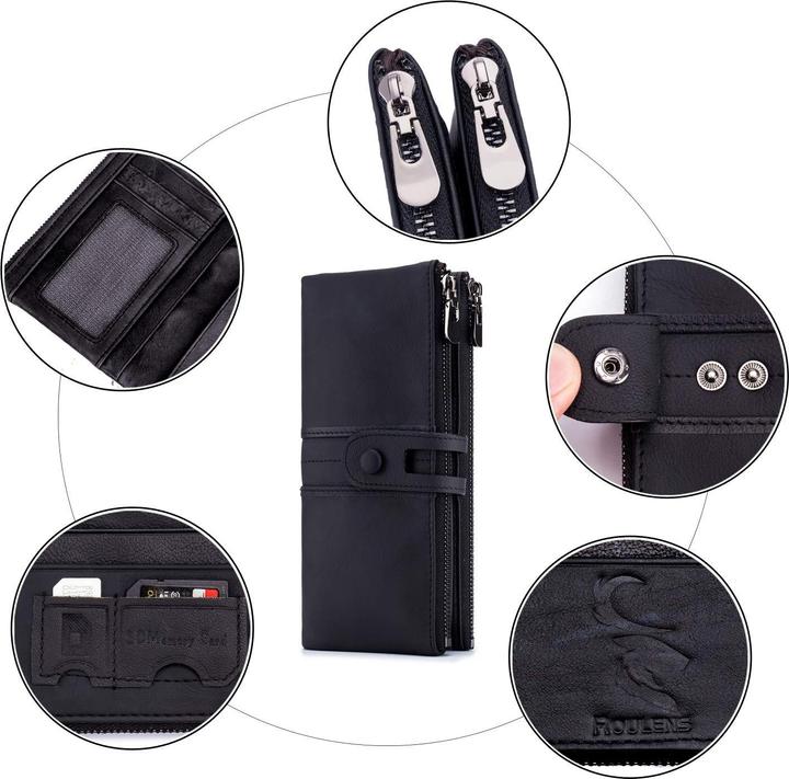 Produktbild Only-Bags.Store Grosse Vintage Brieftasche Leder Brieftasche mit RFID-Schutz - Brieftasche mit 13 Kartenfächern mit