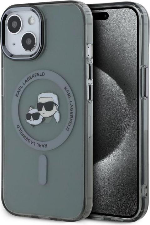 Actual product image Karl Lagerfeld IML K&CH Heads Metal Frame MagSafe Case for iPhone 15 Black (Apple iPhone 15)