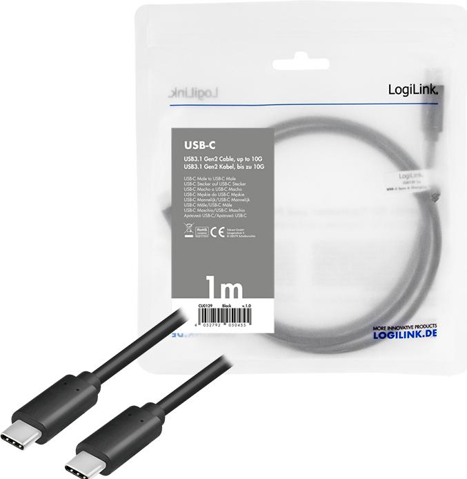 Actual product image LogiLink USB 3.1 connection cable USB-C Gen2, 1 m black (1 m, USB 3.1, 60 W)