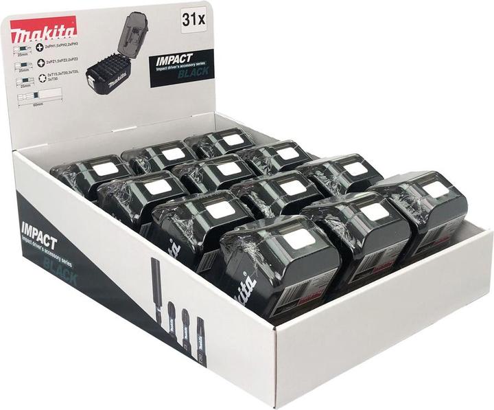 Actual product image Makita E-03090 Display 12x Impact Black Bit Set 31 parts
