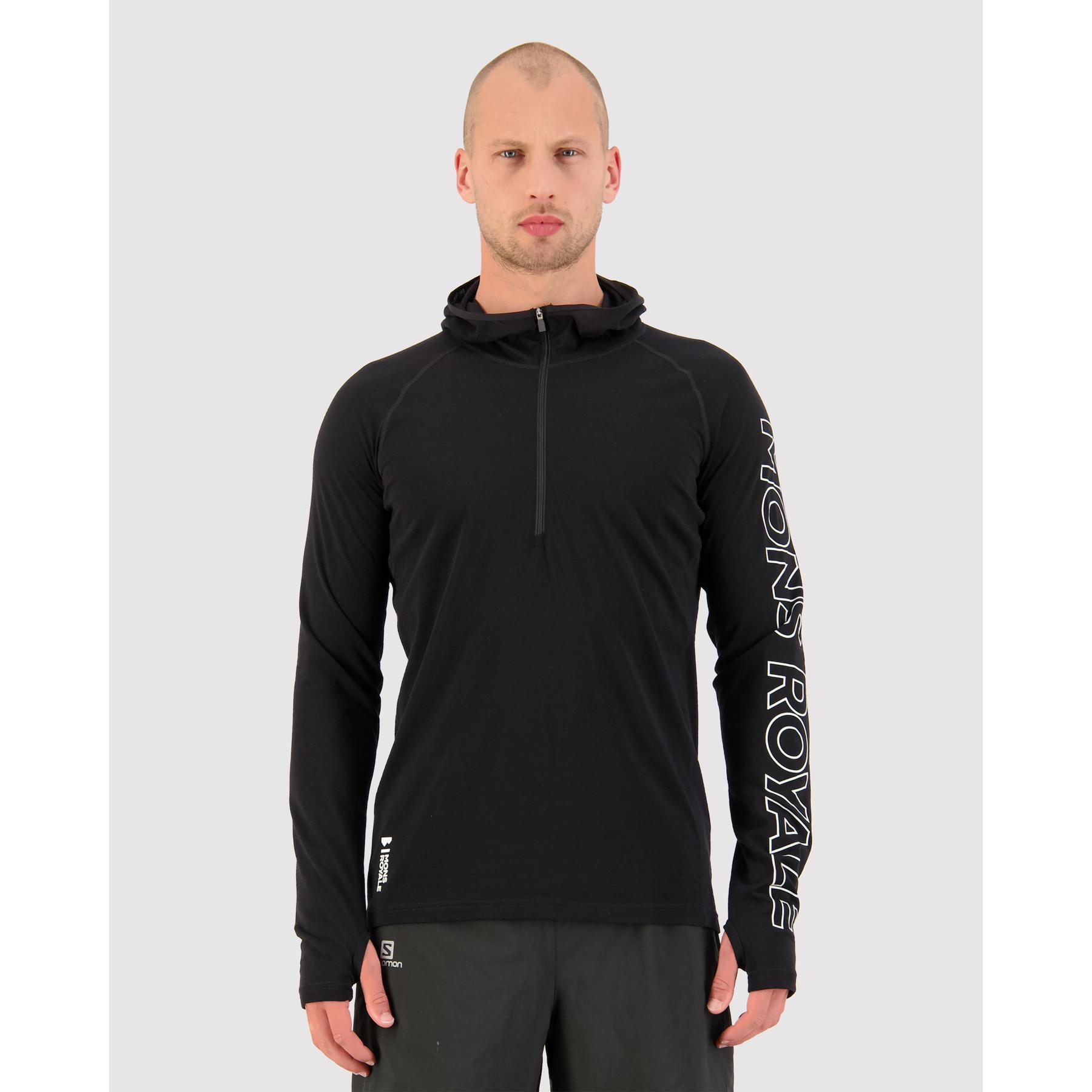 Thumbnail - Mons Royale, Herren, Funktionsshirt, Temple Merino Air-Con Hood (XXL), Schwarz, XXL