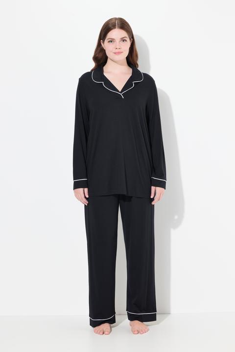 Actual product image Ulla Popken Contrast Piping Lapel Collar Pajama Set (54)