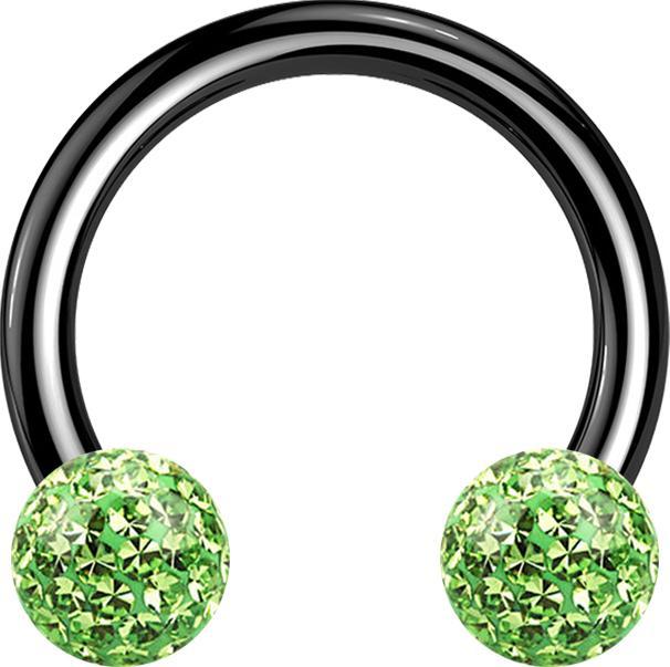 Produktbild Star Piercing Micro Circular Barbell schwarz mit zwei Kristall Kugeln hellgrün Epoxy Schutzschicht (Titan, ohne Messing)