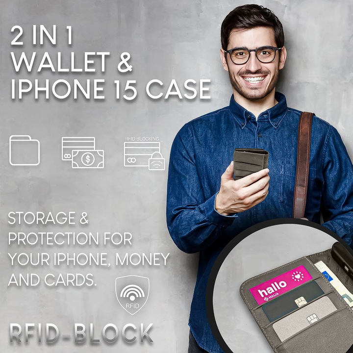 Produktbild Nalia Echt Leder Flip Case Hülle mit Magnetverschluss (Apple iPhone 15 Plus)