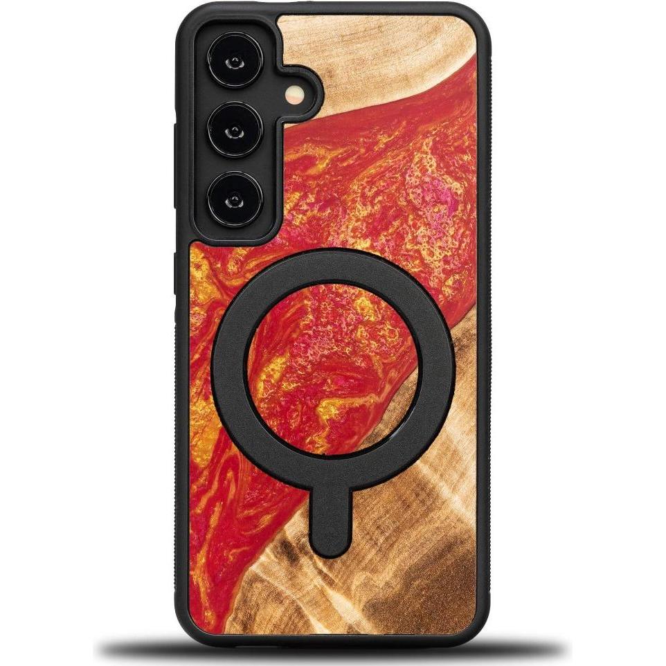 Bewood Unique MagSafe Paris wood and resin case red and gold (Samsung Galaxy S24), Smartphone Hülle, Rot