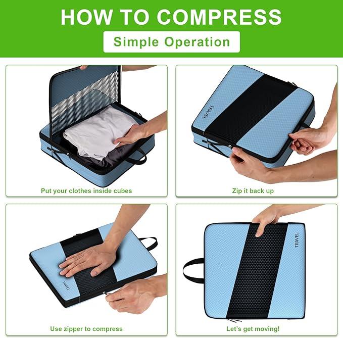 Immagine prodotto Only-Bags.Store 6 cubi di compressione per valigie, sacchetti espandibili per riporre gli oggetti da viaggio