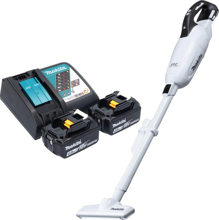 Makita DCL 281 FRMW Akku Staubsauger 18 V weiss Brushless + 2x Akku 4,0 Ah + Ladegerät