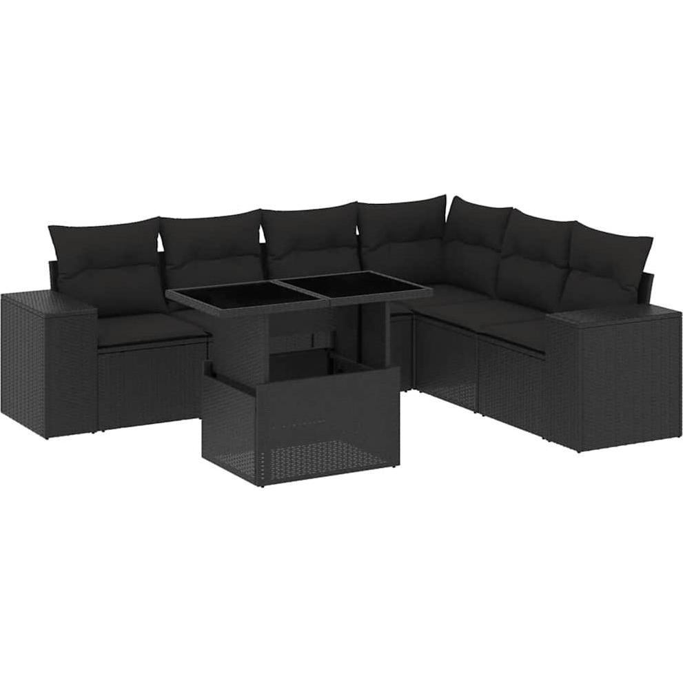 VidaXL, Gartenlounge, Gartenmöbel Sofa Garnitur Sitzgruppe Lounge 7-tlg. Schwarz Poly Rattan