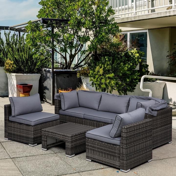 Actual product image Outsunny Polyrattan lounge set with sun canopy, cushions and side table