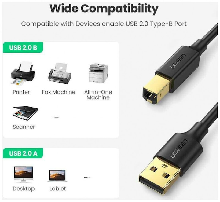 Actual product image Ugreen USB A — USB B (3 m, USB 2.0)