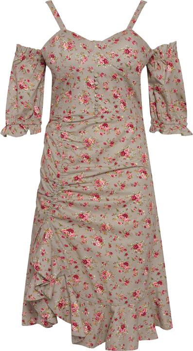Produktbild Ulla Popken Minikleid, Rosen, Halbarm, schulterfrei, Volantsaum (46)