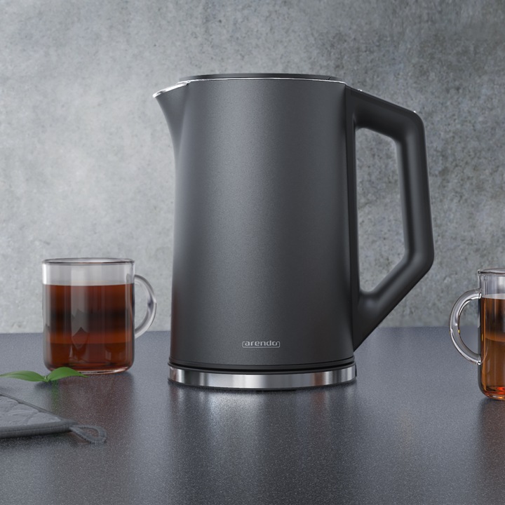 Actual product image Arendo Stainless steel kettle 1.5 l 2200 W, double wall, temperature selection 40 - 100°C with display (1.50 l)