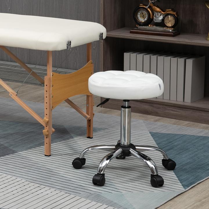 Produktbild Homcom Rollhocker Kunstleder, Stahl Weiss