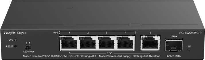Produktbild Ruijie SWITCH REYEE RG-ES206GS-P 5-PORT 10/100 MBPS DESKTOP SWITCH (6 Ports)