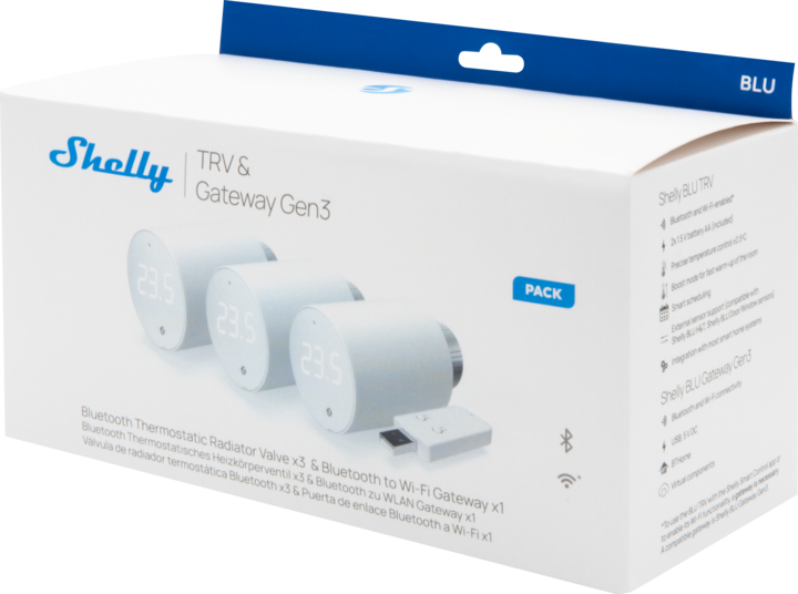 Actual product image Shelly BLU TRV x3 + BLU Gateway Gen3