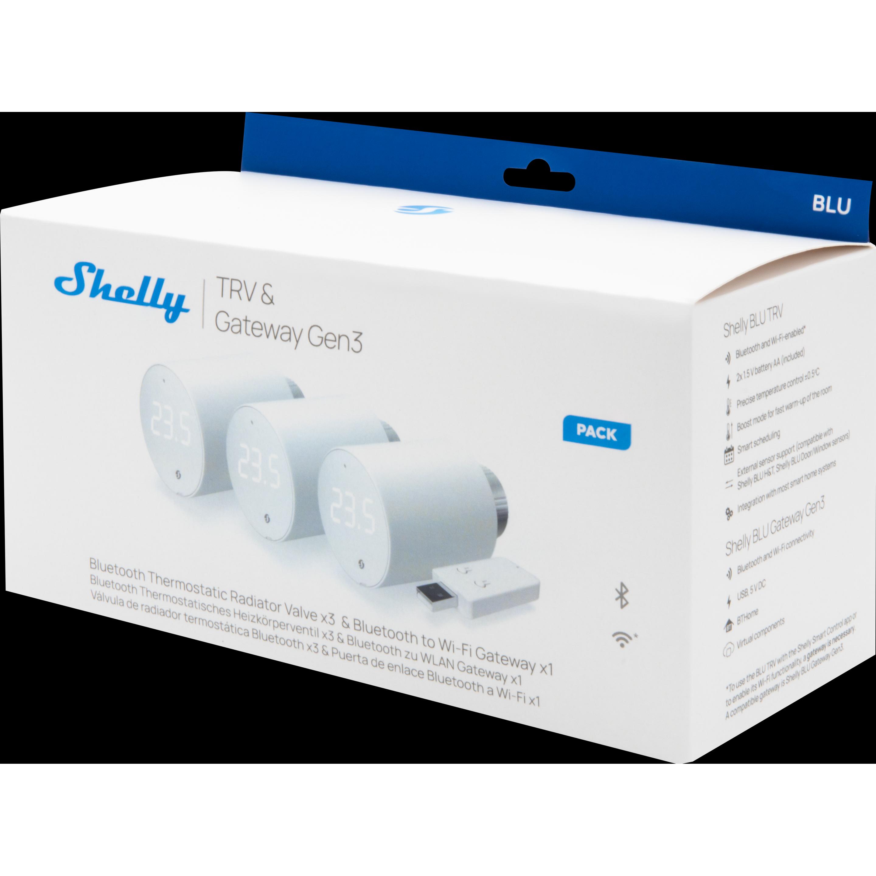 Shelly BLU TRV 3-Pack + BLU Gateway Gen3, Thermostat, Weiss