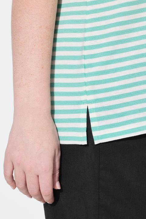 Actual product image Ulla Popken Eco Cotton Striped Short Sleeve V-Neck Tee (50, 52)