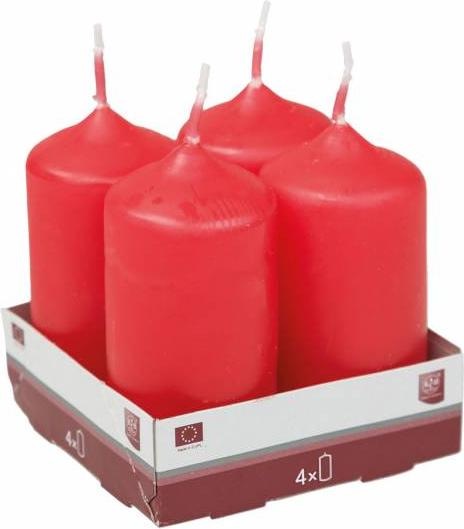Produktbild KCB Stumpenkerze 8cm Ø4cm rot 4 Pack (4 Stk.)