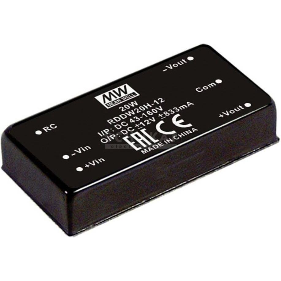 MeanWell, Convertitore di tensione, MEAN WELL RDDW20F-12, 20 W, 12 V, 0,835 A, RoHS, 50,8 mm, 35 g