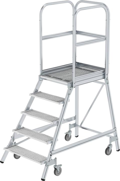 Produktbild Munk Podesttreppe einseitig begehbar mit Federrollen Stahl-Gitterrost 5 Stufen (Plattformleiter, 158 cm)