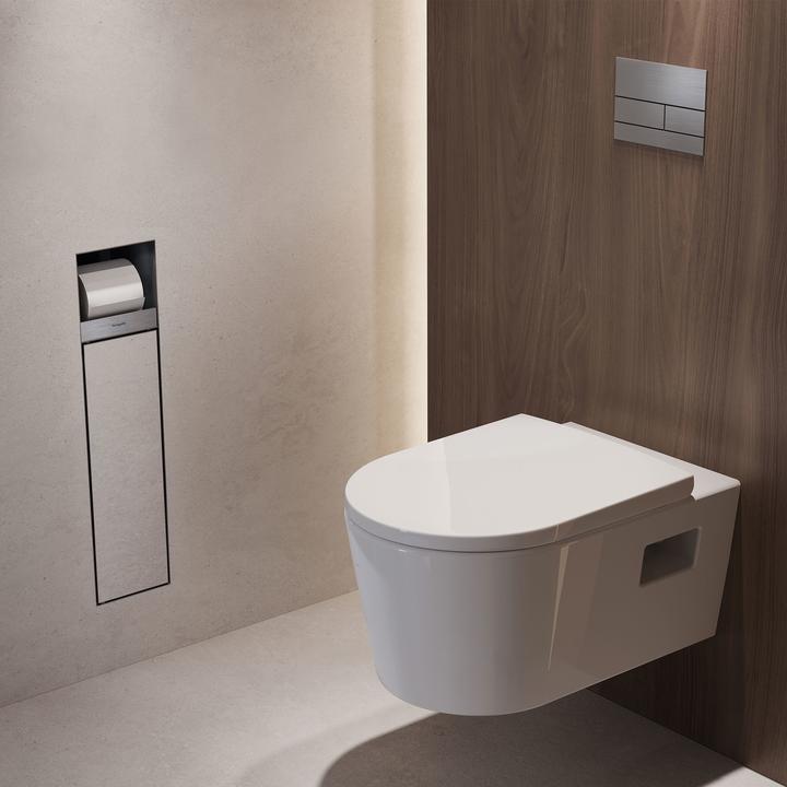 Image du produit hansgrohe HG Porte-balai XtraStoris Roc EB avec poignée en papier et porte carrelée. Porte ES arquée
