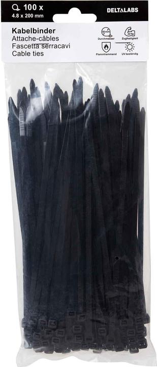 Actual product image Deltalabs Cable ties, black, 100 pcs. (Plastic cable ties, 200 mm, 100 pcs.)