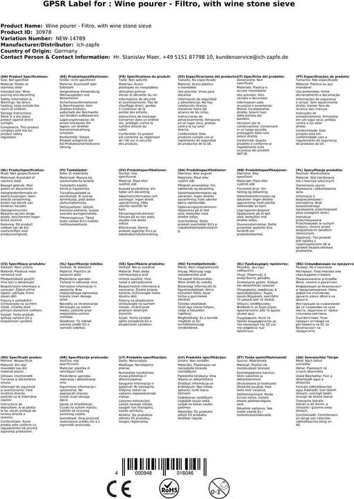 Produktbild Ich-zapfe Weinausgiesser - Filtro, mit Weinsteinsieb