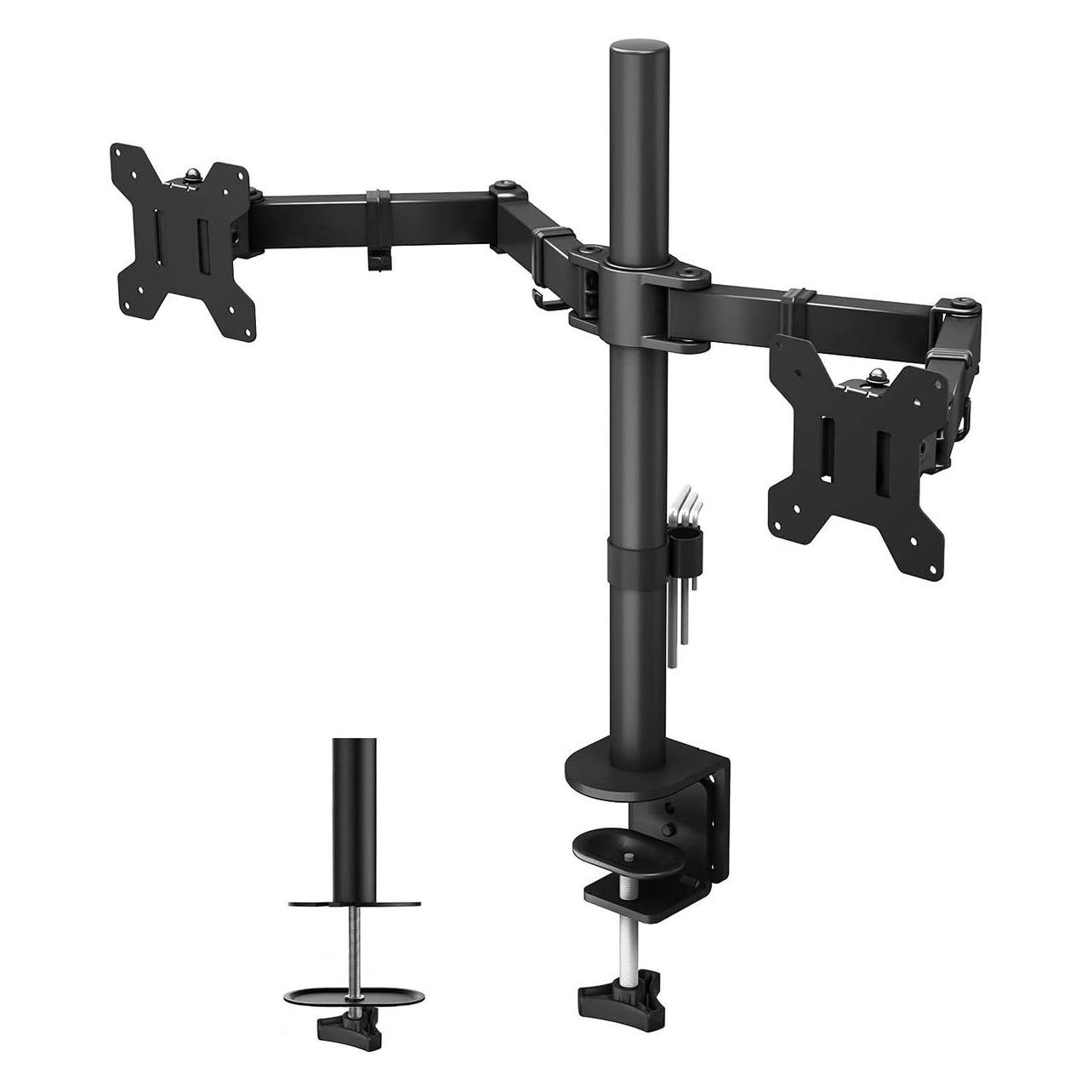 Techly Schreibtischhalterung für LCD TV LED 13 27 Seite an Seite Klemme (Tisch, 27", 10 kg), Monitor Halterung, Schwarz