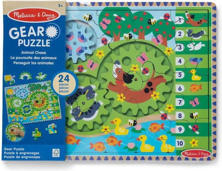 Actual product image Melissa & Doug Melissa and Doug - Animal Chase I-Spy Wooden Gear Puzzle - (31004) (24 pieces)
