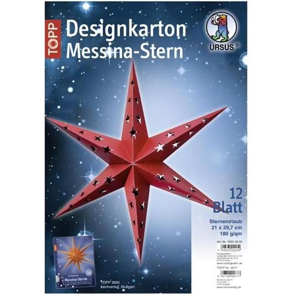 Ursus, Bastelpapier, Desingkarton Messina Abendstern 180g/qm 21x29,7cm rot/glitter (180 g/m², 1 x)