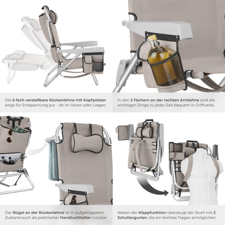 Image du produit tectake chaise de plage Coral, pliable avec fonction sac à dos