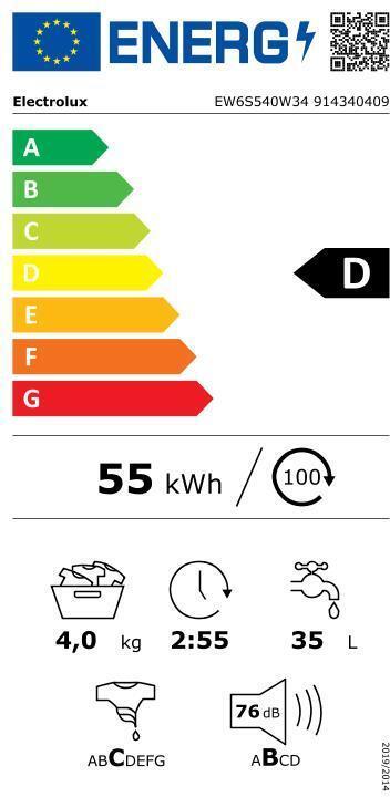 Energie-Label Electrolux EW6S540W34 PerfectCare 600 Slim Washing Machine