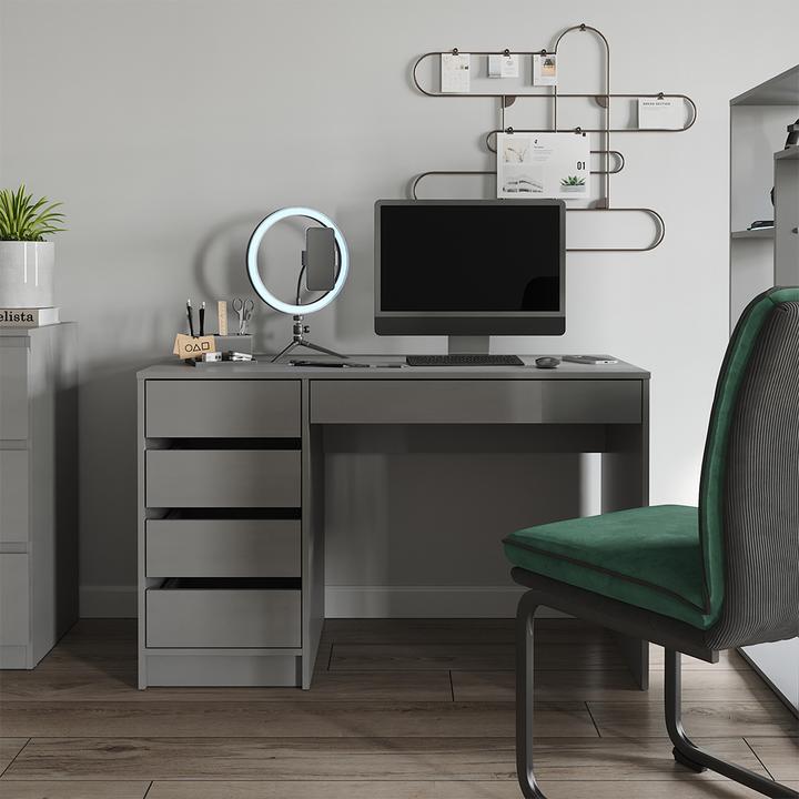 Produktbild Vicco Schreibtisch Sherry, Grau Hochglanz, 55 x 120 cm mit Schubladen (120 x 55 x 75 cm)