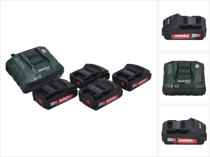 Actual product image Metabo Basic Set 4x Li-Power battery pack 18 V 2.0 Ah CAS Li-Ion battery ( 4x 625596000 ) + ASC 55 charger (18 V)