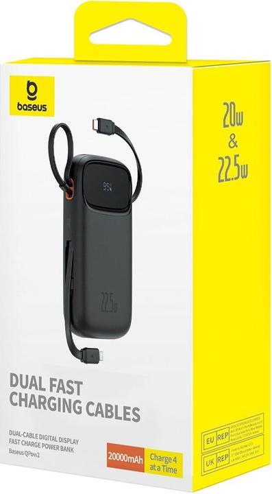 Actual product image Baseus QPOW 2 DUAL KABLOLU 10.000 MAH 22.5W POWERBANK-SIYAH (10000 mAh, 22.50 W, 37 Wh)