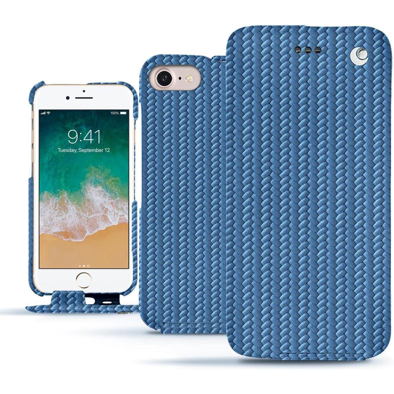 Noreve Lederschutzhülle vertikal (Apple iPhone 7), Smartphone Hülle, Blau