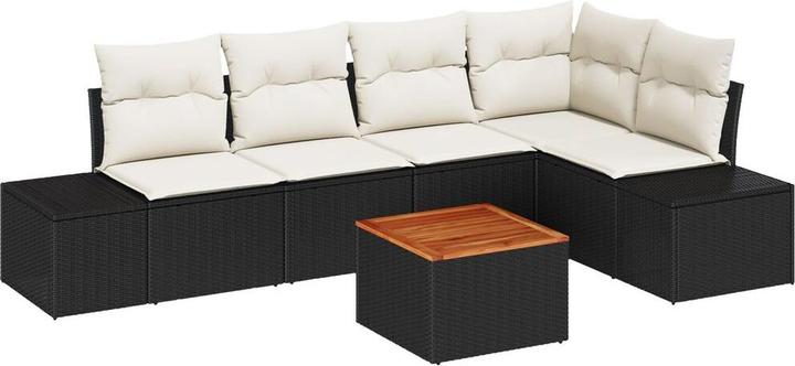 Produktbild vidaXL 6-tlg. Garten-Sofagarnitur mit Kissen Schwarz Poly Rattan
