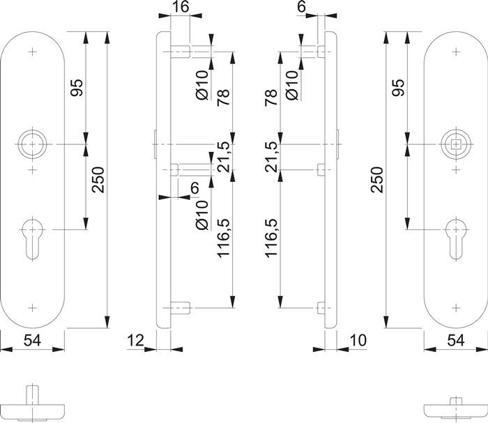 Actual product image Hoppe Long backplate pair F1 alu.silver F1 PZ 72mm (Door plate set)