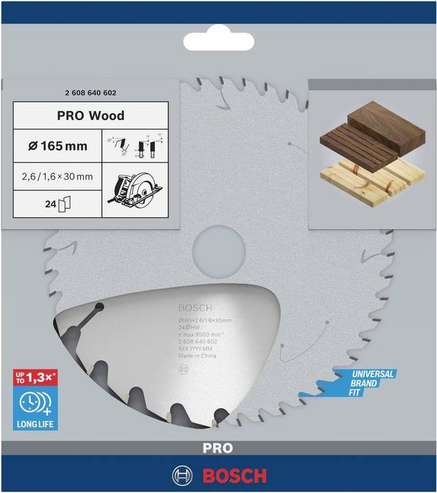 Actual product image Bosch Professional Zubehör PRO Wood circular saw blade, 165 x 2.6 x 30 mm