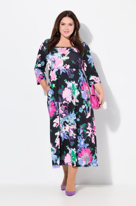 Produktbild Ulla Popken Jerseykleid, A-Linie, Carree-Ausschnitt, 3/4-Arm, Taschen (62)