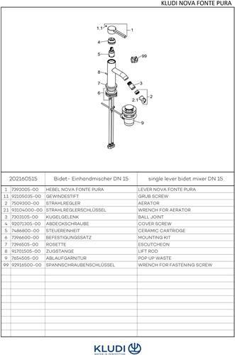Actual product image Kludi Bidet mixer NOVA FONTE PURA with chrome pull rod