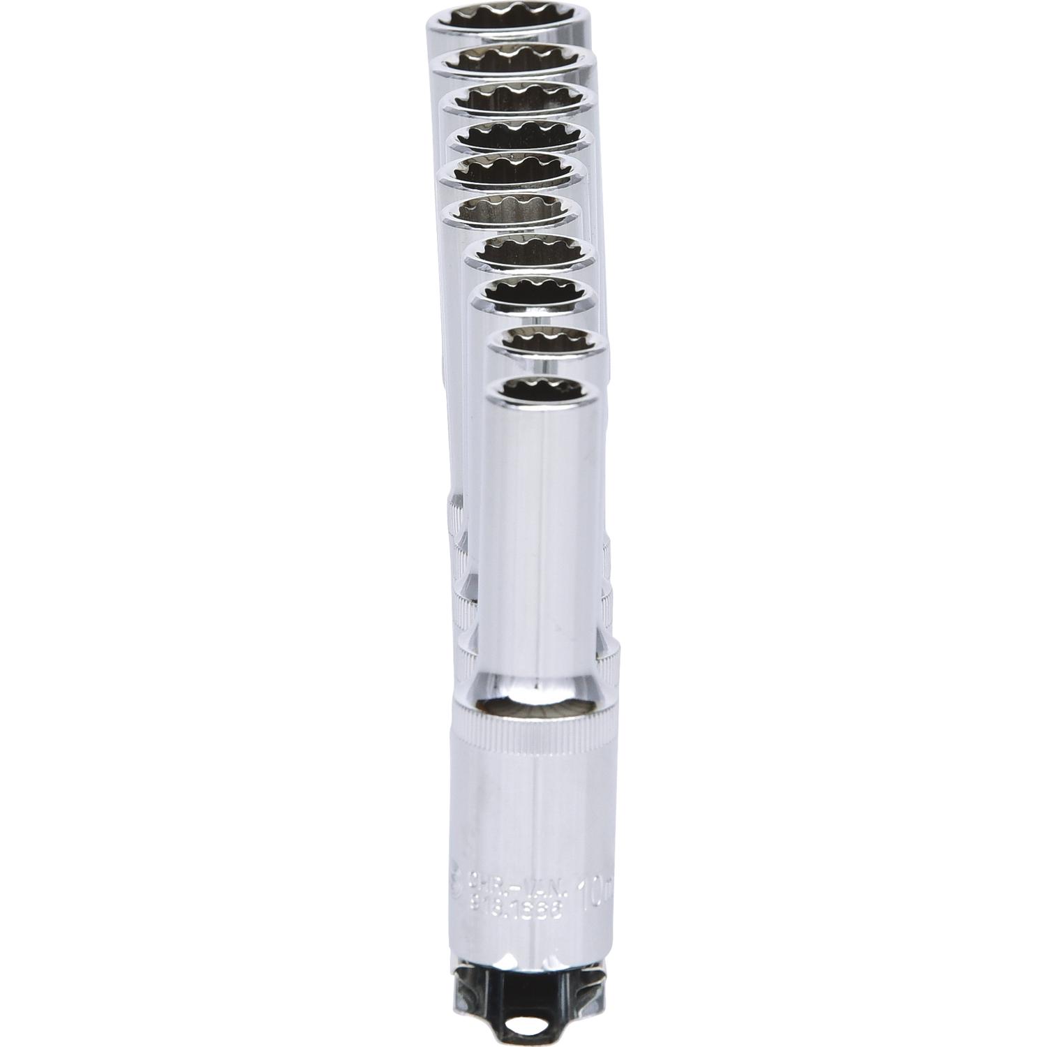 Thumbnail - KS Tools, Steckschlüssel + Stecknuss, 1/2" CHROMEplus 12-Kant-Stecknuss-Satz lang, Flank Traction, 10 Teile (14 mm, 18 m...