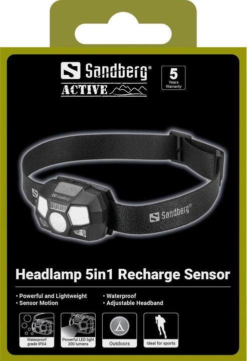 Actual product image Sandberg Headlamp 5in1 Recharge Sensor (200 lm)