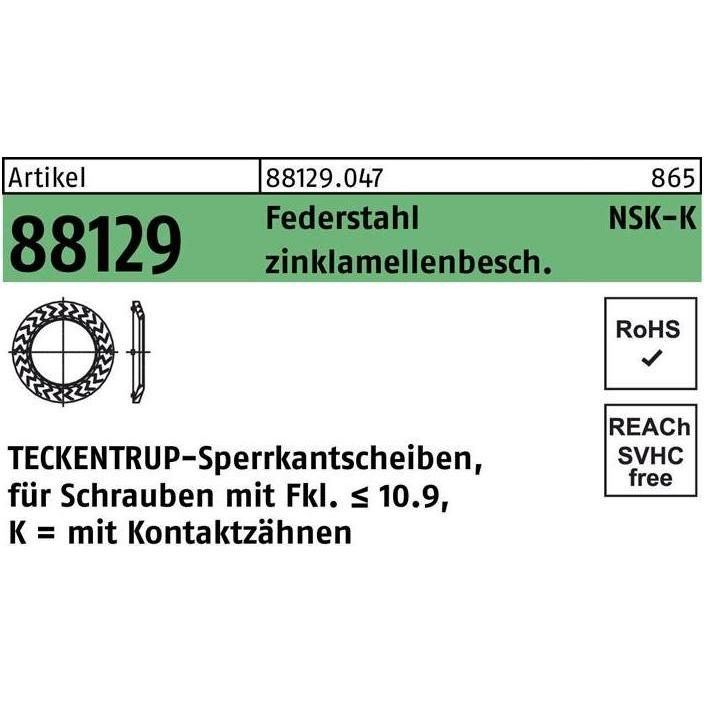 Teckentrup, Muttern + Unterlegscheiben, Sperrkantscheibe R 88129 NSK-K 6 Federstahl zinklamellenbeschichtet