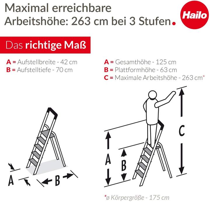 Actual product image Hailo L80 ComfortLine, aluminium safety stepladder, 3 steps (Stepladder, 150 cm)