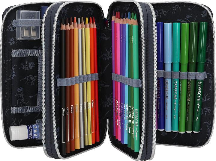 Actual product image Magni DEPESCHE DINO World Federtasche LED GALAXY T-rex 3-Fach gefüllt dunkelblau