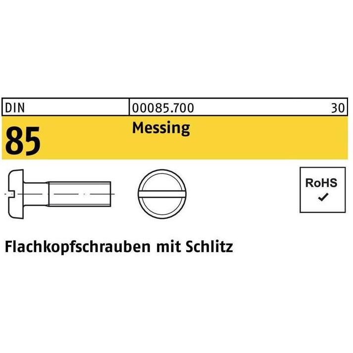 Schrauben, Flachkopfschraube DIN 85/ISO 1580 Schlitz M 4 x 8 Messing (200 Schrauben pro Stück)