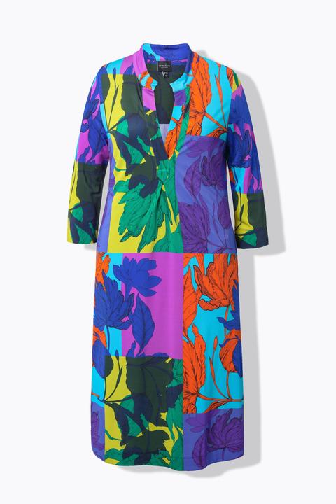 Actual product image Ulla Popken Patchwork Leaf Print 3/4 Sleeve Dress (60)